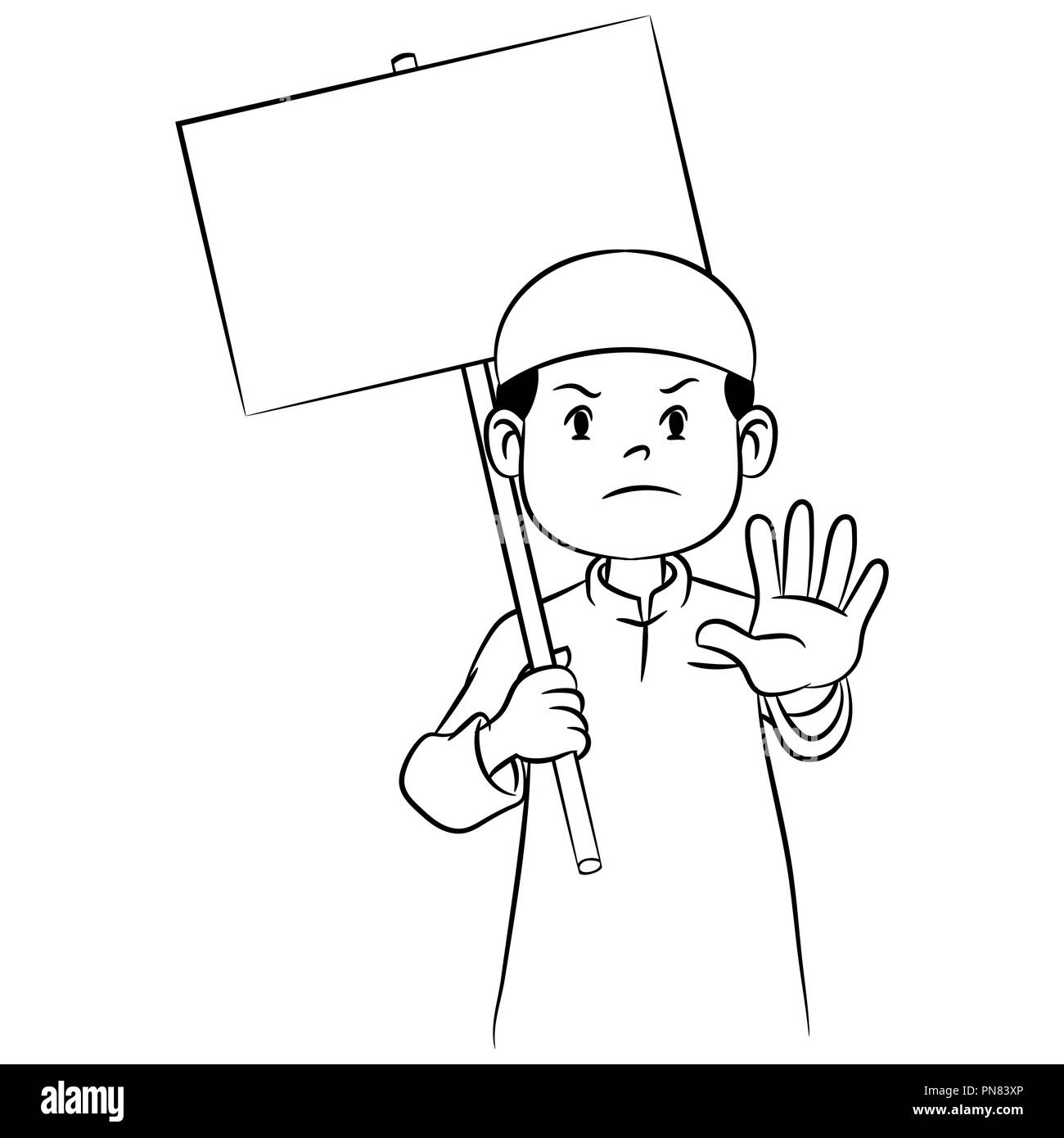 Boy hold board, Hand drawn for coloring book, education concept - Vector Illustration. Stock Vector