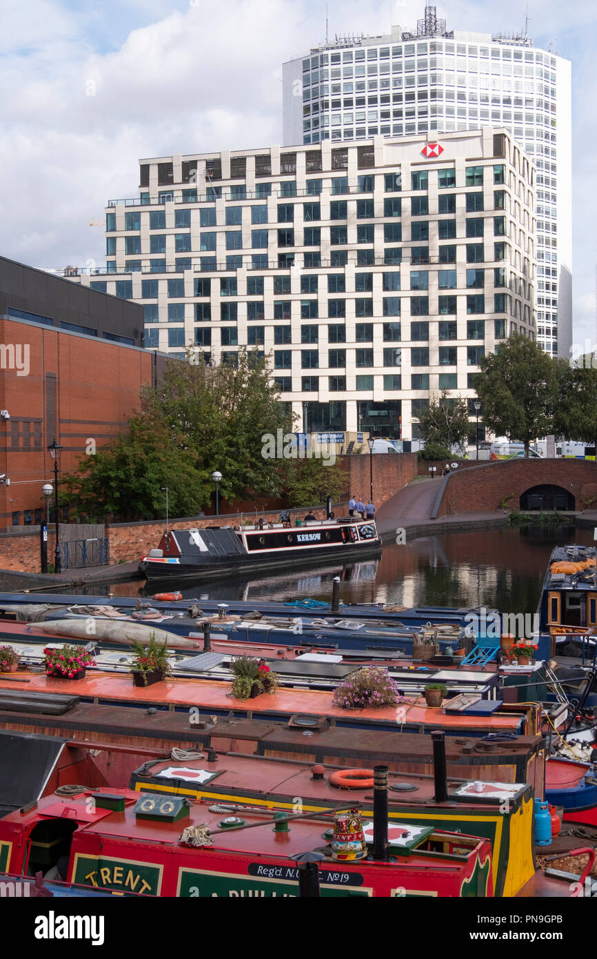 HSBC Headquarters in central Birmingham, England, viewed from Gas Street Basin. Stock Photo