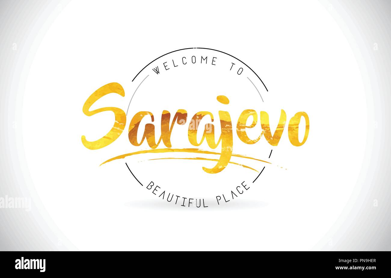 Sarajevo Welcome To Word Text with Handwritten Font and Golden Texture Design Illustration Vector. Stock Vector