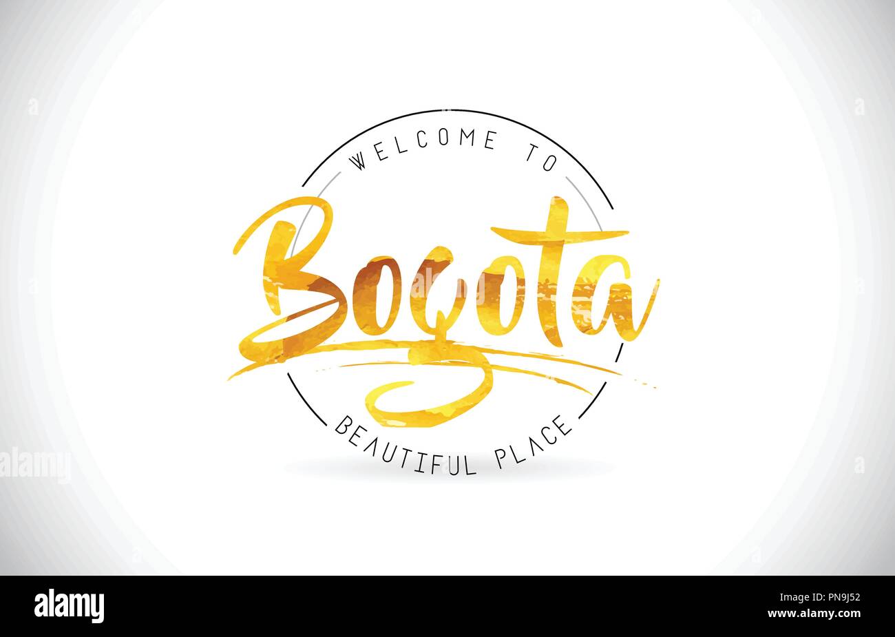 Bogota Welcome To Word Text with Handwritten Font and Golden Texture Design Illustration Vector. Stock Vector