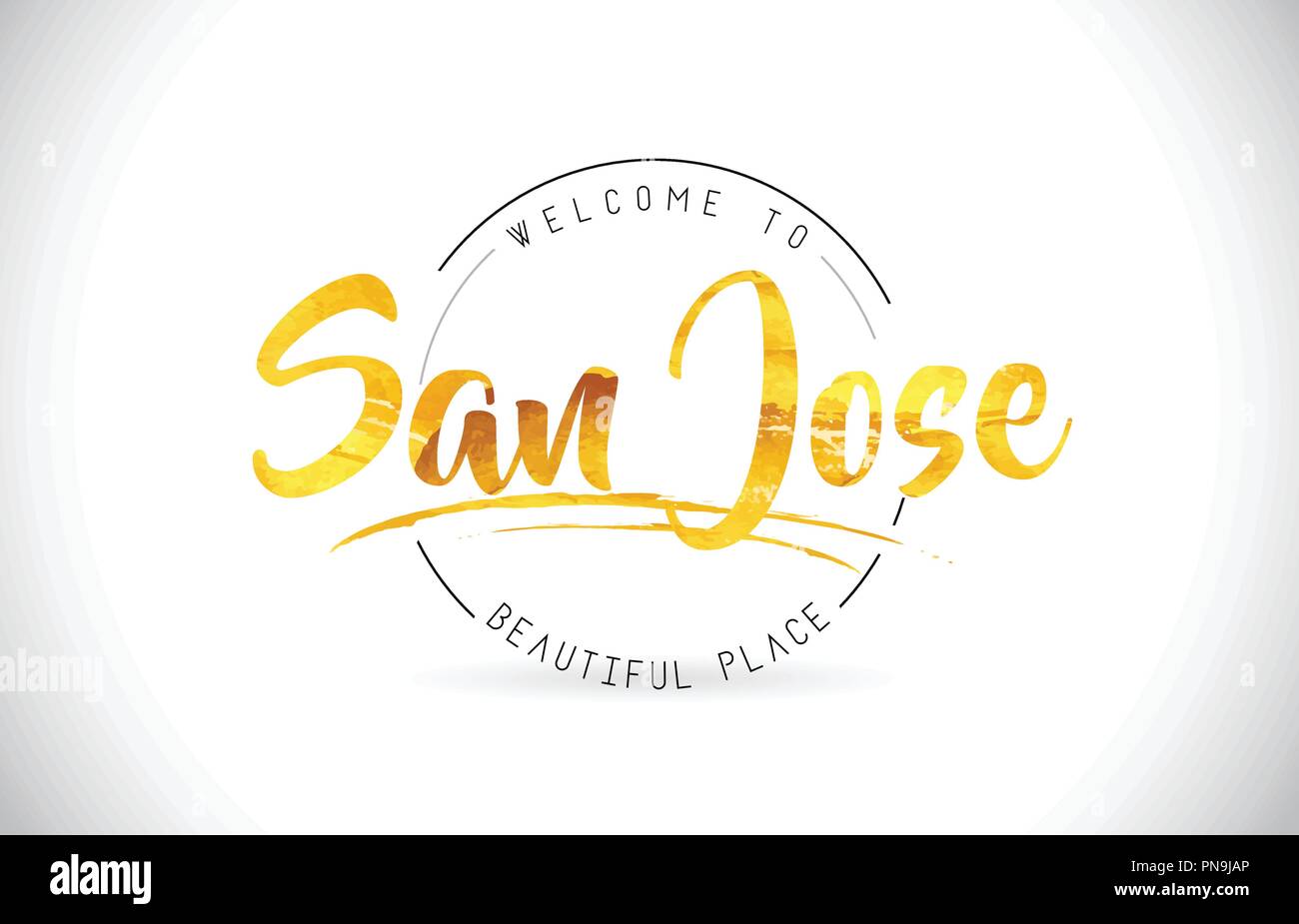 San Jose Welcome To Word Text with Handwritten Font and Golden Texture Design Illustration Vector. Stock Vector
