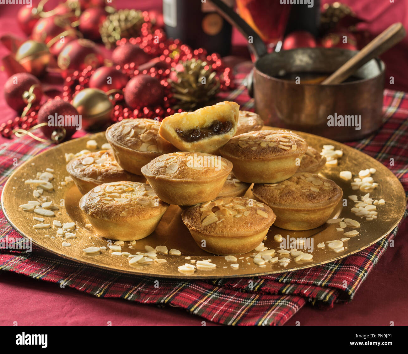 Frangipane mince pies with almond topping.  Festive food UK Stock Photo