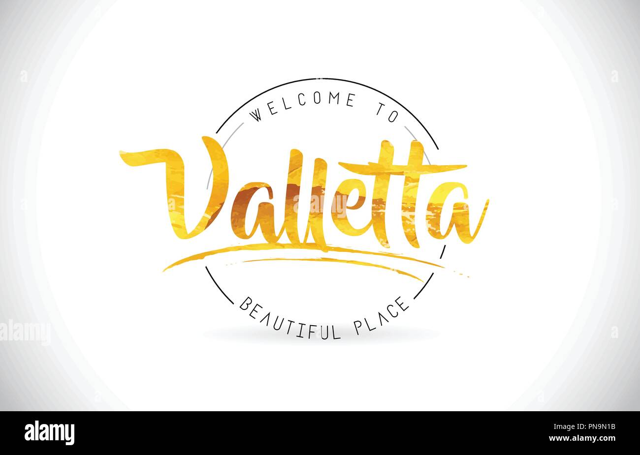 Valletta Welcome To Word Text with Handwritten Font and Golden Texture Design Illustration Vector. Stock Vector