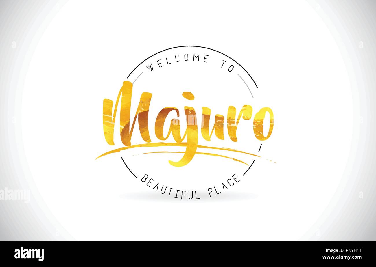 Majuro Welcome To Word Text with Handwritten Font and Golden Texture Design Illustration Vector. Stock Vector