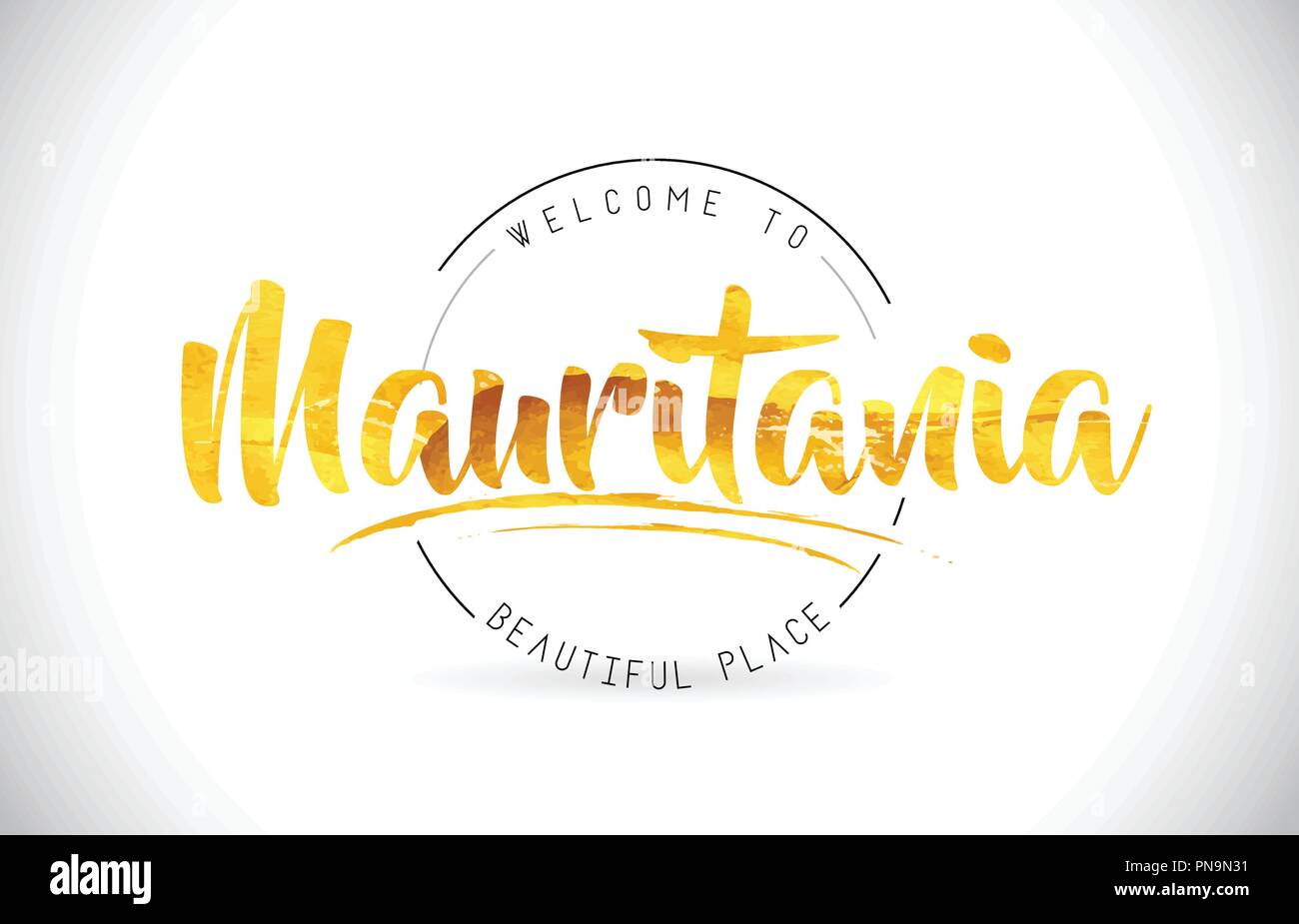 Mauritania Welcome To Word Text with Handwritten Font and Golden Texture Design Illustration Vector. Stock Vector