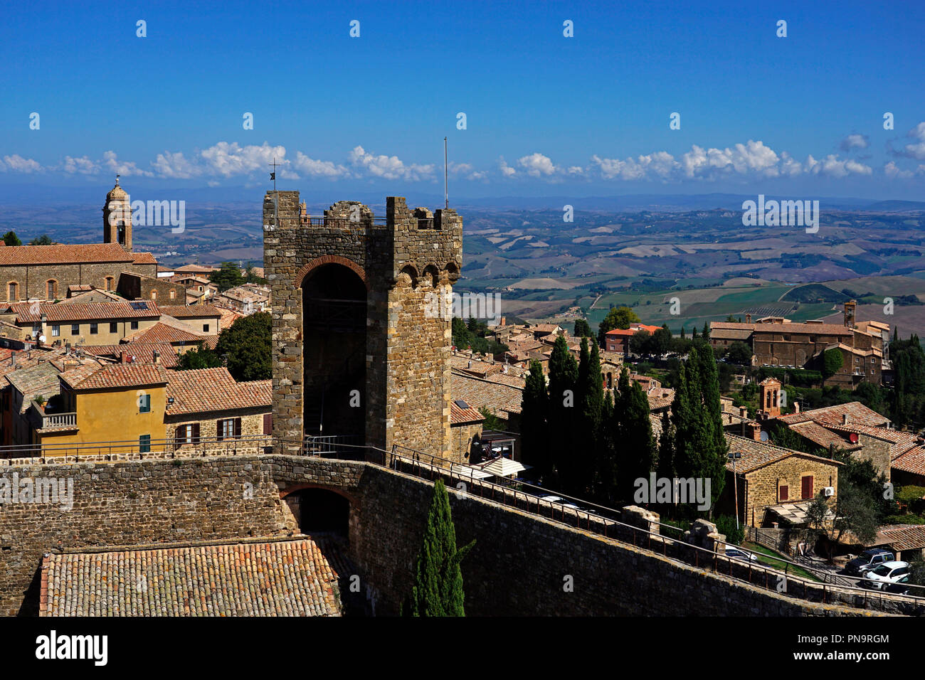Fortress and view to Hilltop town of Montalcino,Tuscany,Italy Stock Photo