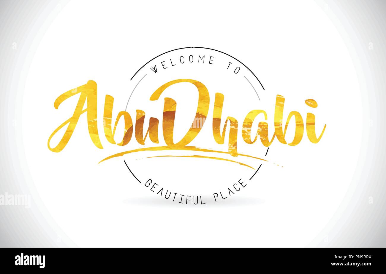 AbuDhabi Welcome To Word Text with Handwritten Font and Golden Texture Design Illustration Vector. Stock Vector