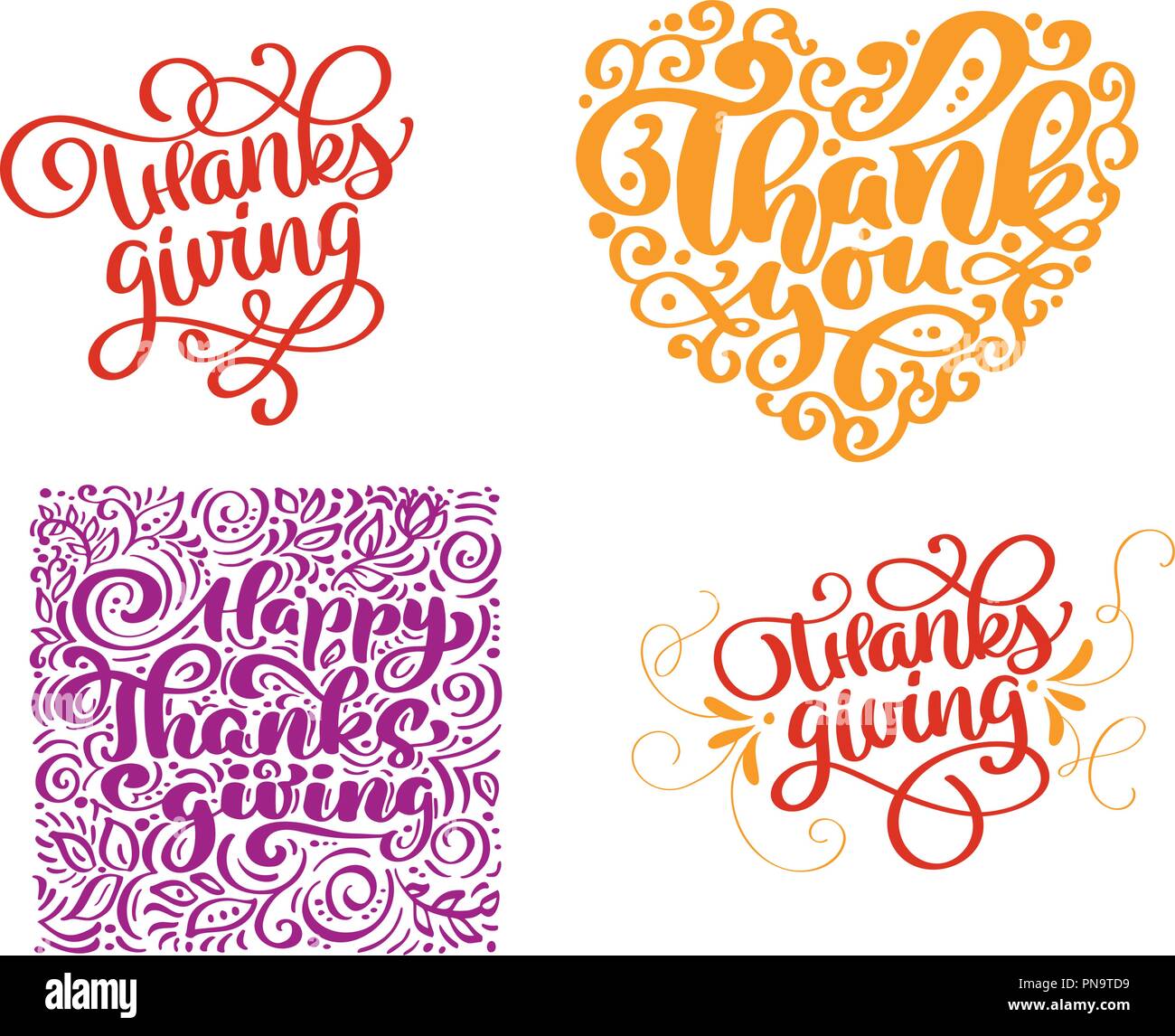 Set Of Calligraphy Text Thank You For Happy Thanksgiving Day