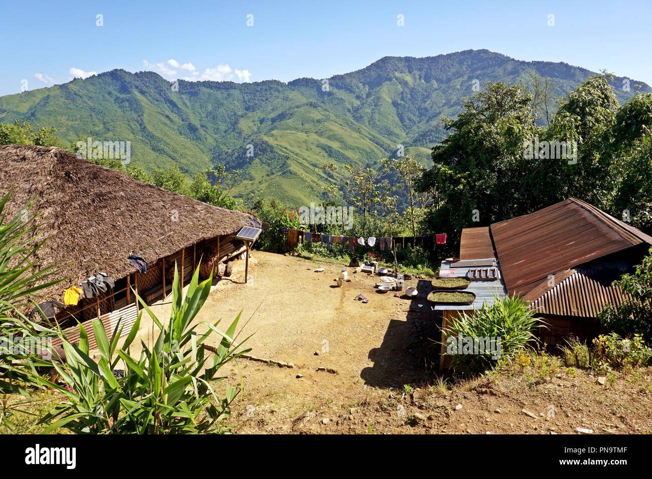 Wodden long house in Longwa tribal village, Mon, Nagaland, India ...