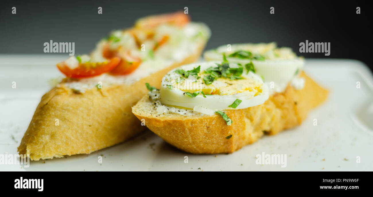 traditional spanish tapas for lunch table, mini sandwiches food set