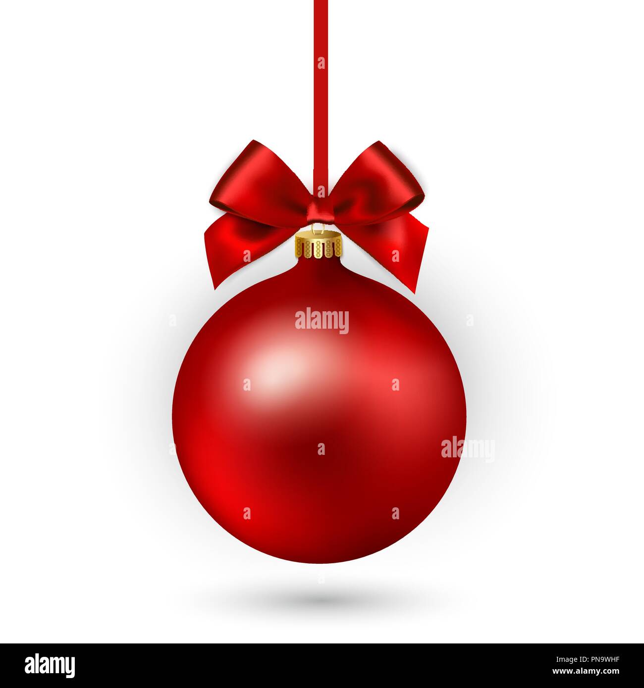 Red Christmas ball with ribbon and bow on white background. Vector ...