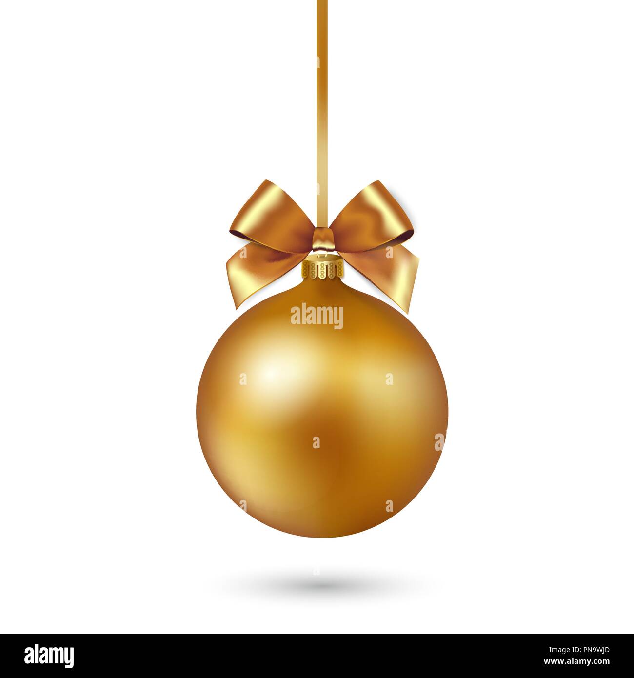 Gold Christmas ball with ribbon and bow on white background. Vector ...