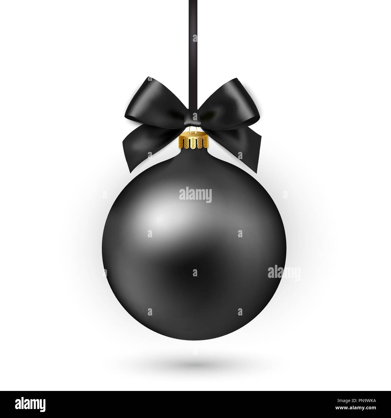 Black Christmas ball with ribbon and bow on white background. Vector ...