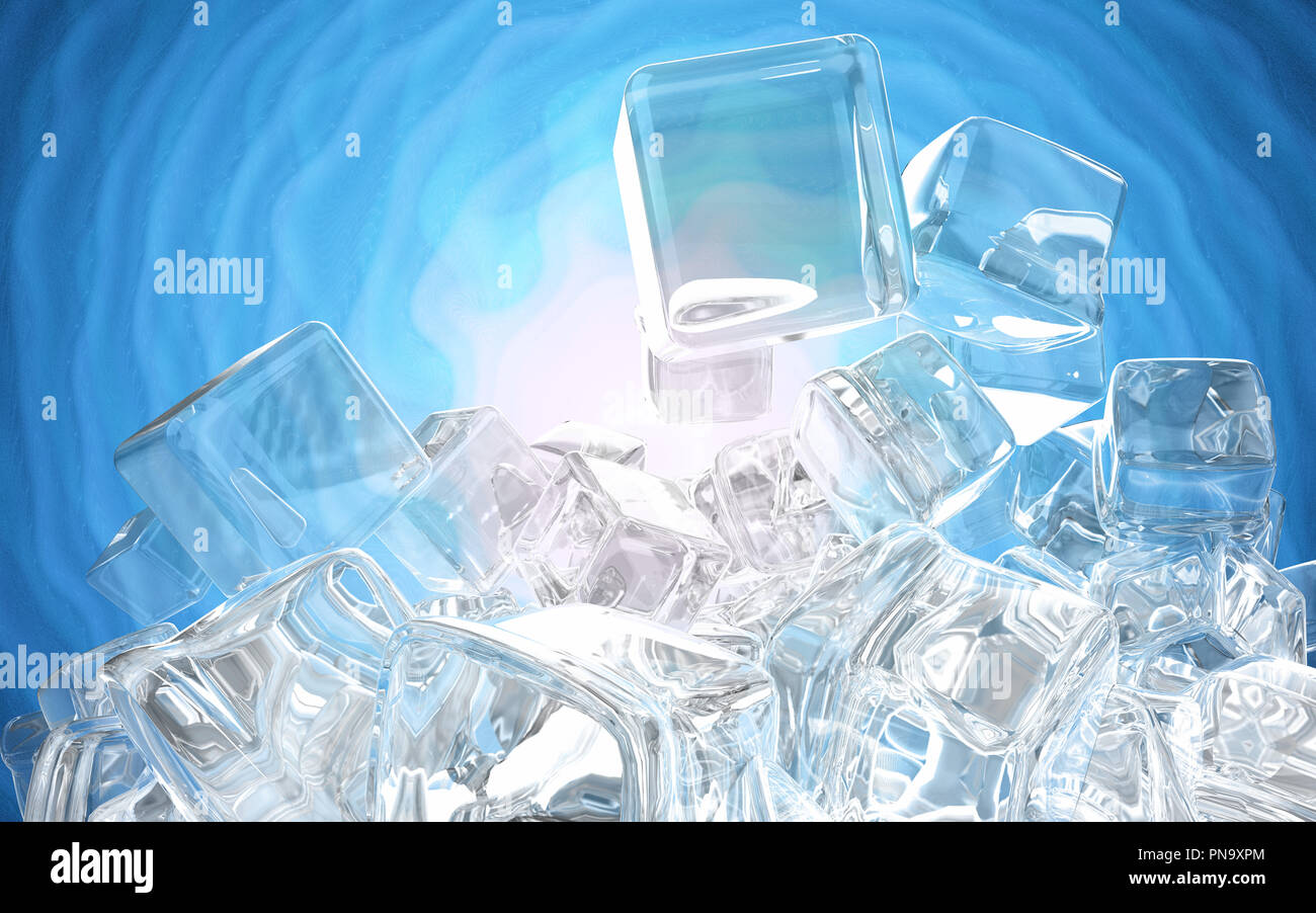 Ice cubes isolated on blue background 3d illustration Stock Photo - Alamy