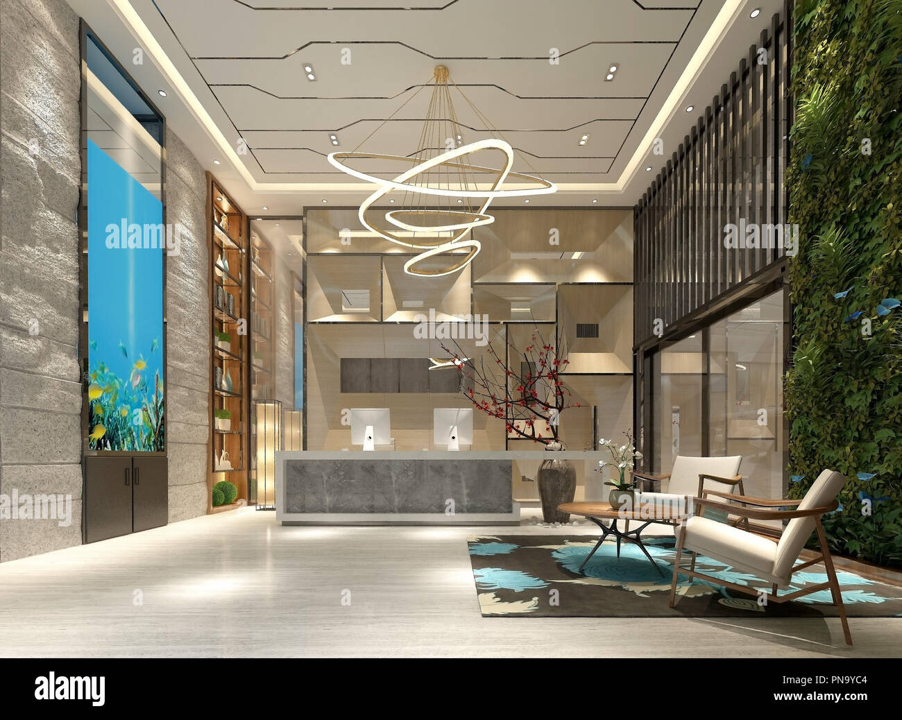 3D render of modern hotel lobby reception Stock Photo