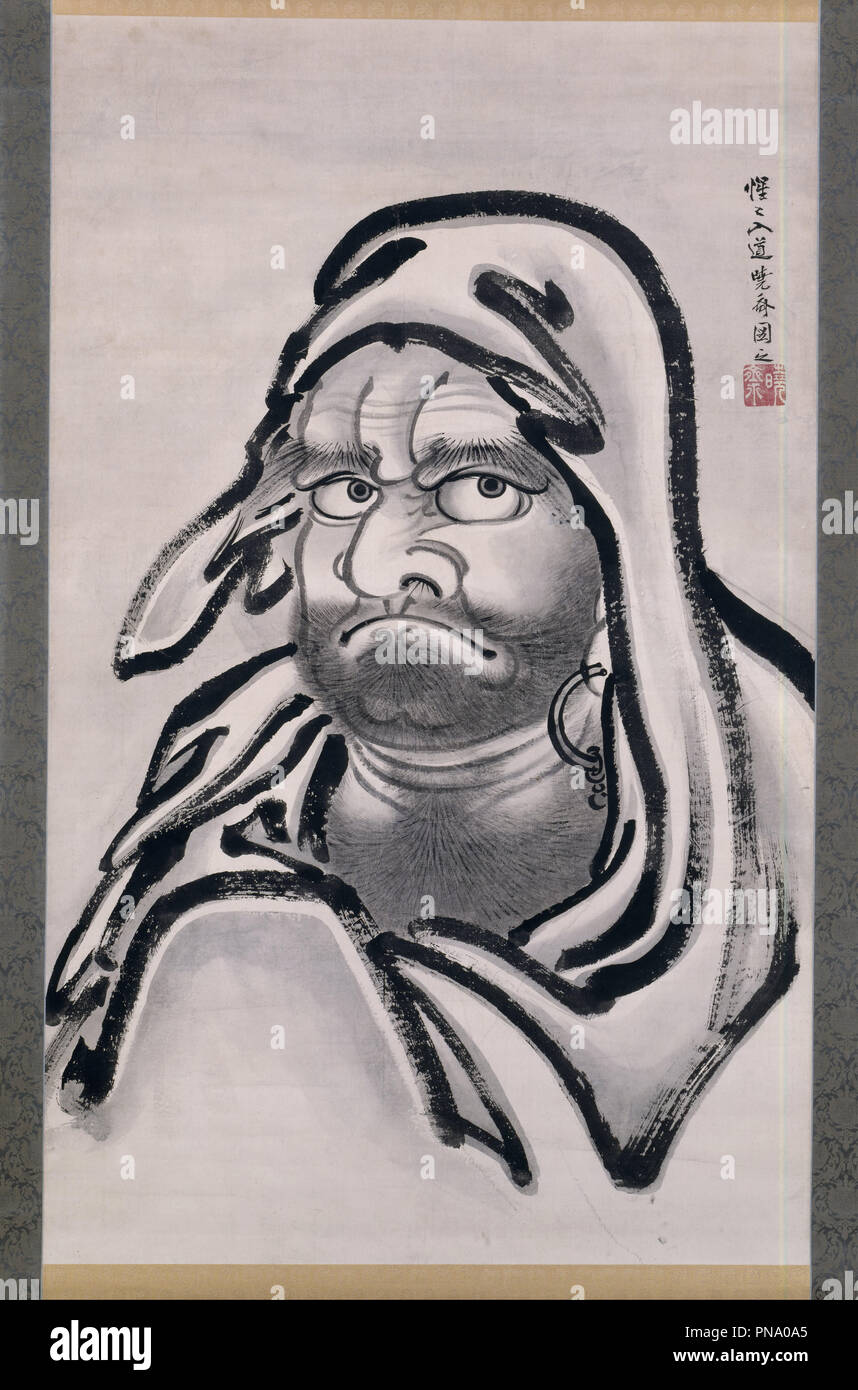 Daruma. Date/Period: From 1801 until 1900. Scroll paintings. Ink on paper. Author: KAWANABE KYOSAI. Stock Photo