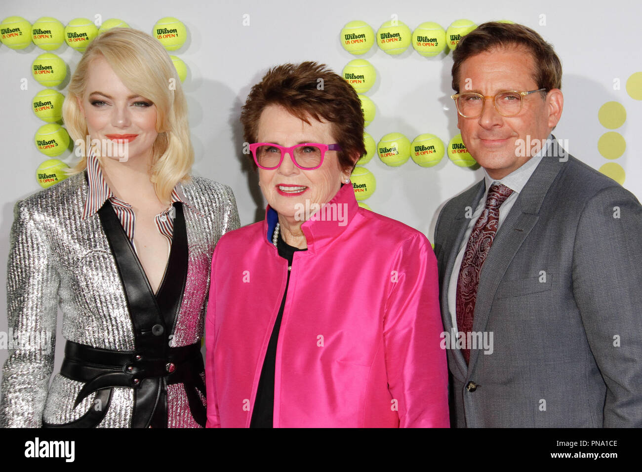 Emma Stone, Billie Jean King, Steve Carell at the Premiere of Fox Searchlight Pictures' 'Battle of the Sexes' held at the Regency Village Theater in Westwood, CA, September 16, 2017. Photo by Joseph Martinez / PictureLux Stock Photo
