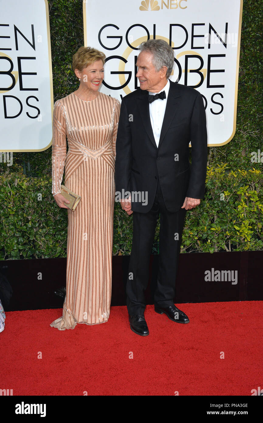 Annette Bening & Warren Beatty at the 74th Golden Globe Awards  at The Beverly Hilton Hotel, Los Angeles, CA , USA , January 8, 2017 Stock Photo