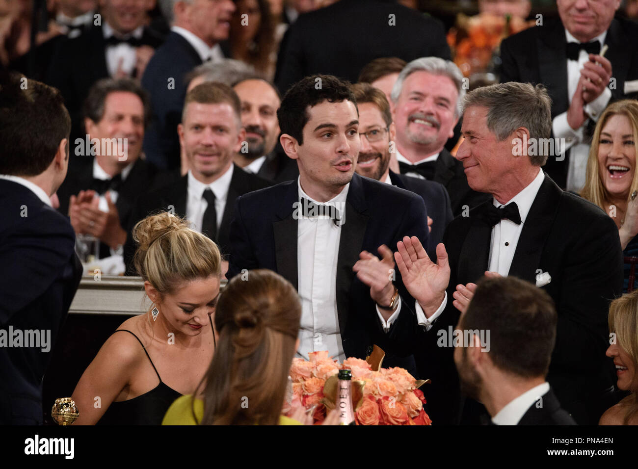 The Golden Globe is awarded to Damien Chazelle for BEST DIRECTOR – MOTION PICTURE for 'La La Land' at the 74th Annual Golden Globe Awards at the Beverly Hilton in Beverly Hills, CA on Sunday, January 8, 2017.  File Reference # 33198 930JRC  For Editorial Use Only -  All Rights Reserved Stock Photo