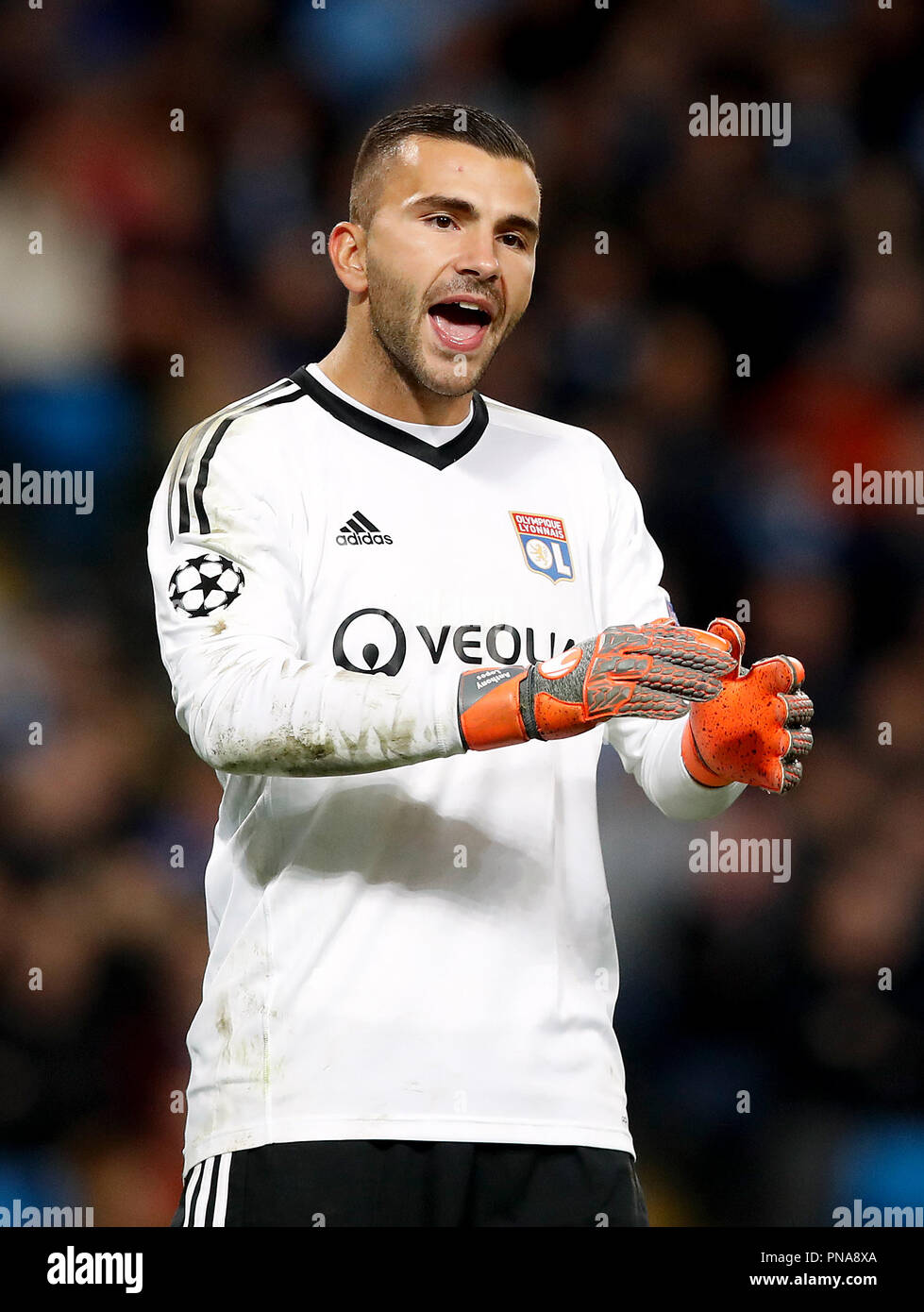 Lyon's Anthony Lopes during the UEFA Champions League, Group F match at the Etihad Stadium, Manchester. PRESS ASSOCIATION Photo. Picture date: Wednesday September 19, 2018. See PA story SOCCER Man City. Photo credit should read: Martin Rickett/PA Wire Stock Photo
