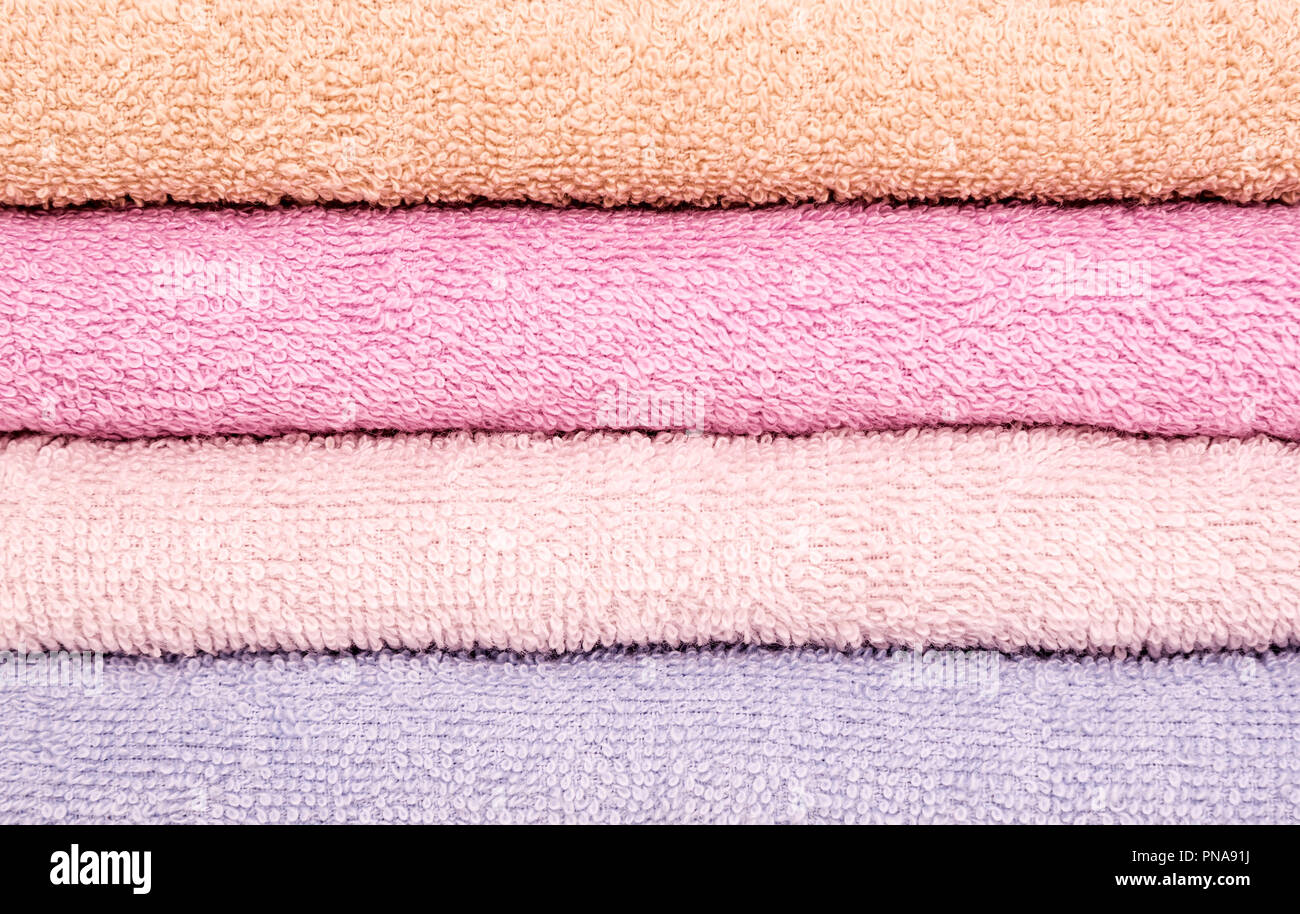 Texture of terry towels. It is evident how they lie vertically. Stock Photo