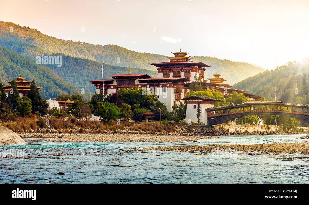 The Punakha Dzong Monastery in Bhutan Stock Photo