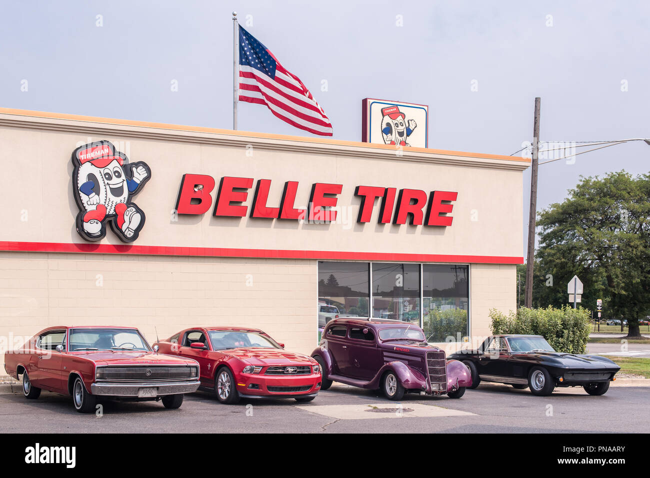 ROYAL OAK, MI/USA AUGUST 16, 2018 A 1966 Dodge Charger, Ford Mustang