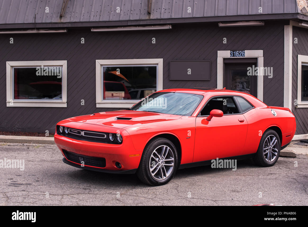 ROYAL OAK, MI/USA - AUGUST 16, 2018: A Dodge Challenger at the Woodward Dream Cruise, the world's largest one-day automotive event. Stock Photo