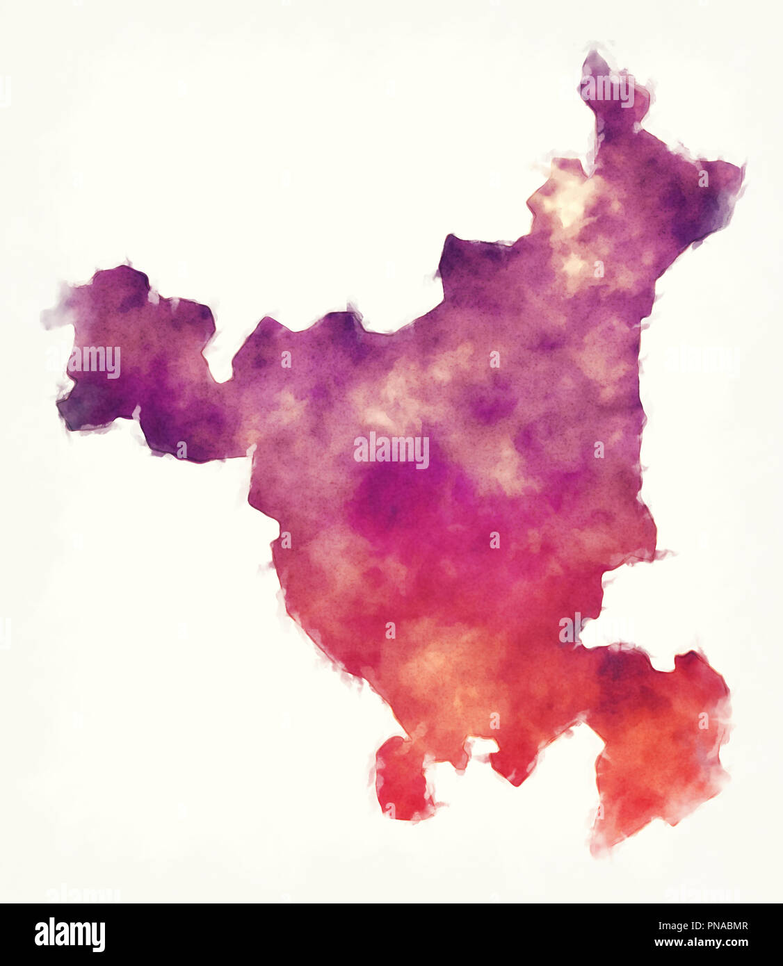 Haryana federal state watercolor map of India in front of a white background Stock Photo