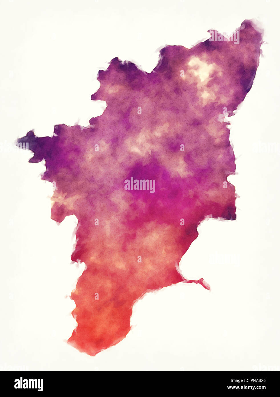 Tamil Nadu federal state watercolor map of India in front of a white  background Stock Photo - Alamy