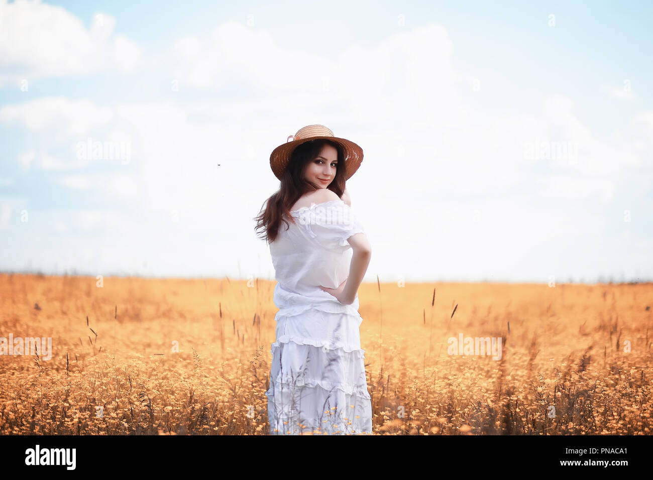 Pregnant woman in nature for a walk in the autumn Stock Photo - Alamy