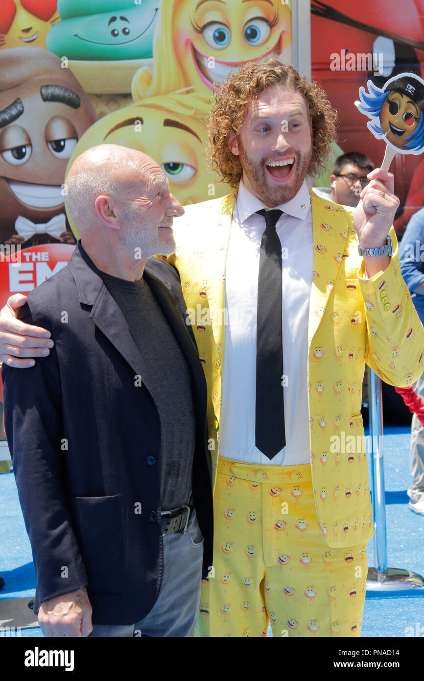 Patrick Stewart, TJ Miller at the World Premiere of Columbia Picture's 'The Emoji Movie' held at the Regency Village Theatre in Westwood, CA, July 23, 2017. Photo by Joseph Martinez / PictureLux Stock Photo