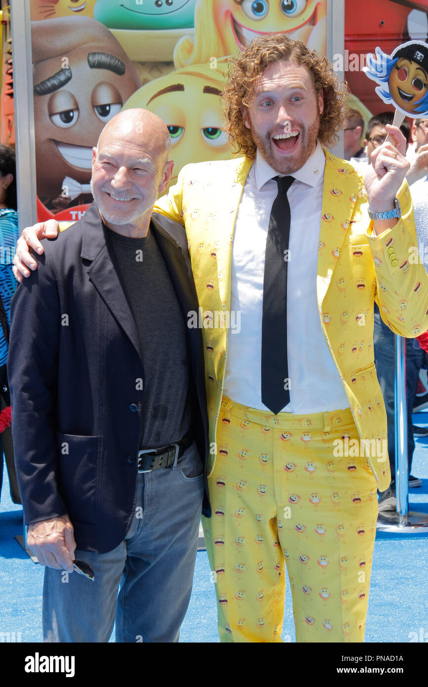 Patrick Stewart, TJ Miller at the World Premiere of Columbia Picture's 'The Emoji Movie' held at the Regency Village Theatre in Westwood, CA, July 23, 2017. Photo by Joseph Martinez / PictureLux Stock Photo
