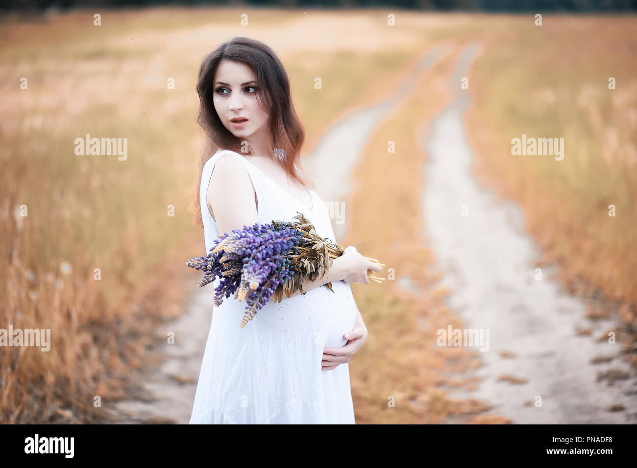 Pregnant woman in nature for a walk in the autumn Stock Photo - Alamy
