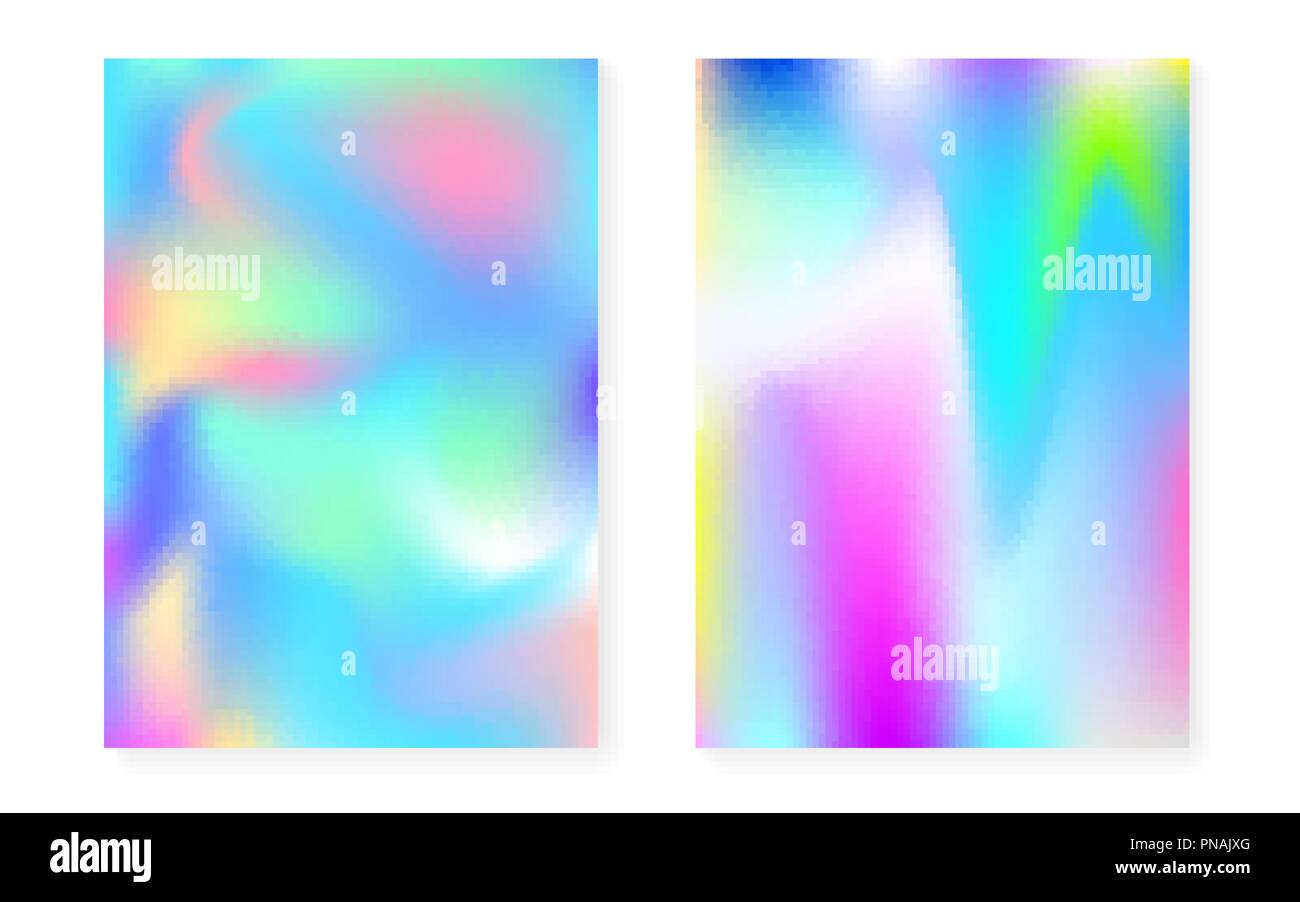 Holographic cover set with hologram gradient background. Stock Vector