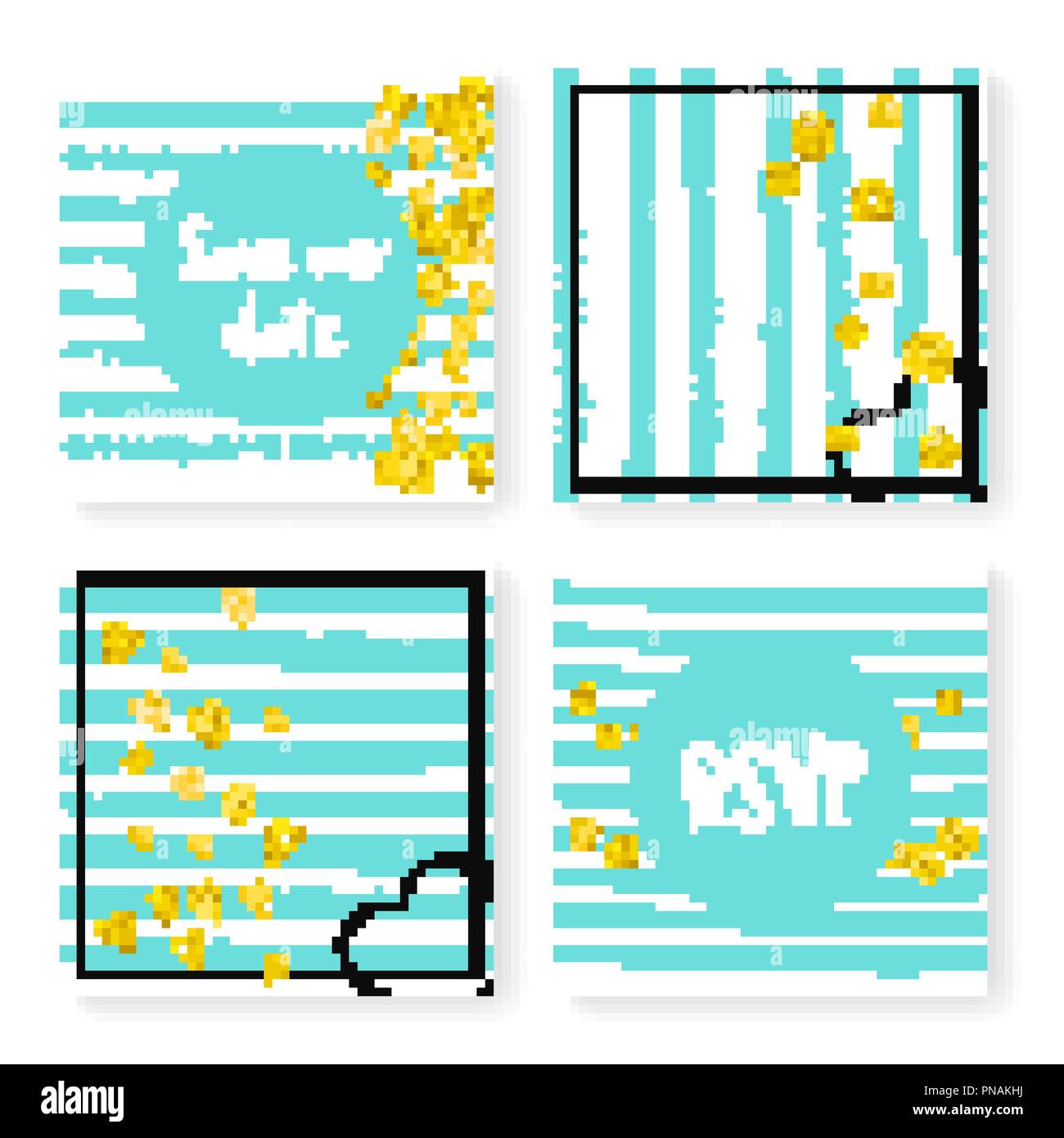 Wedding glitter confetti on stripes, invitation set Stock Vector