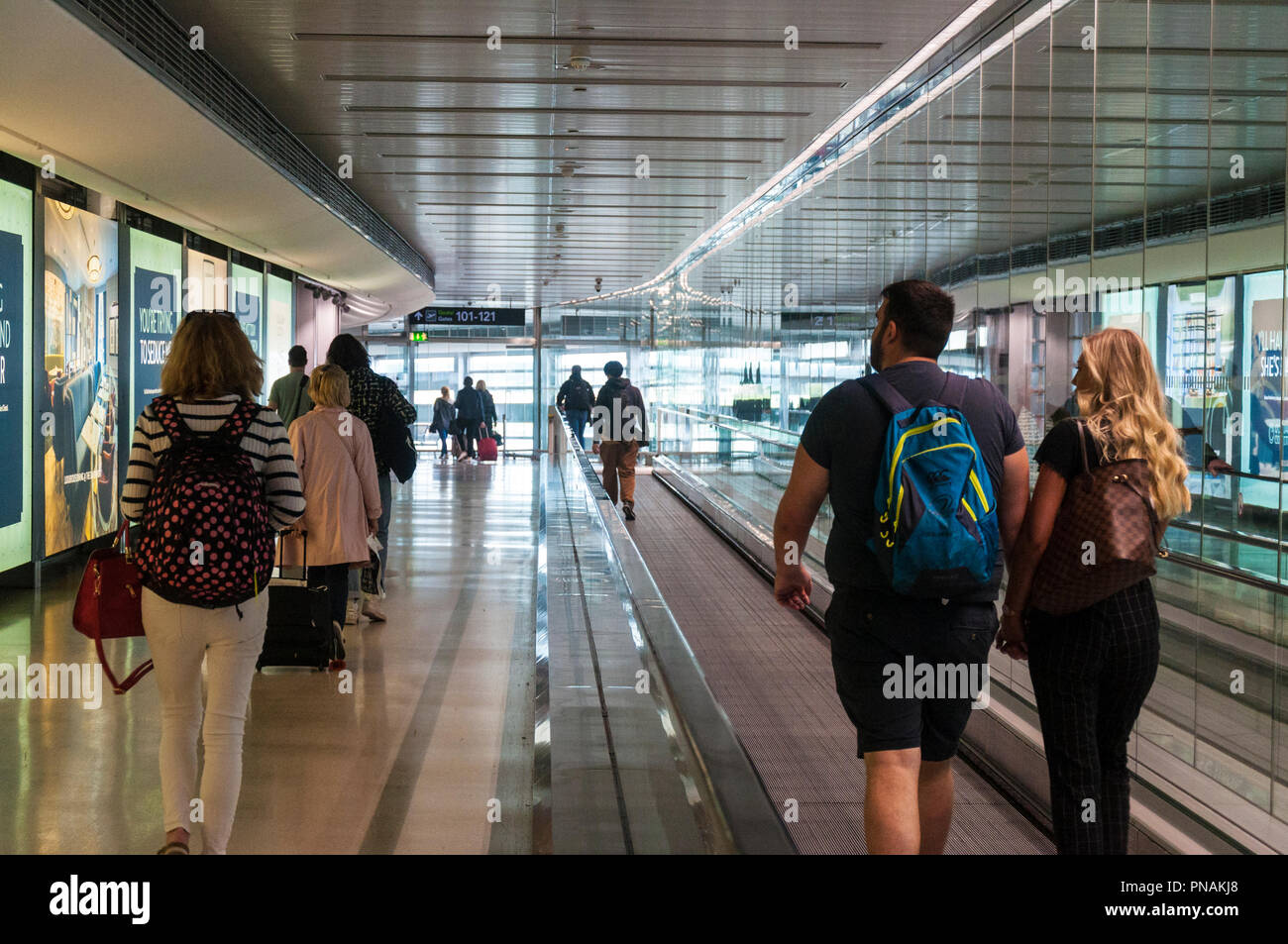 Dublin Airport, Ireland. Passengers move towards departure gates in