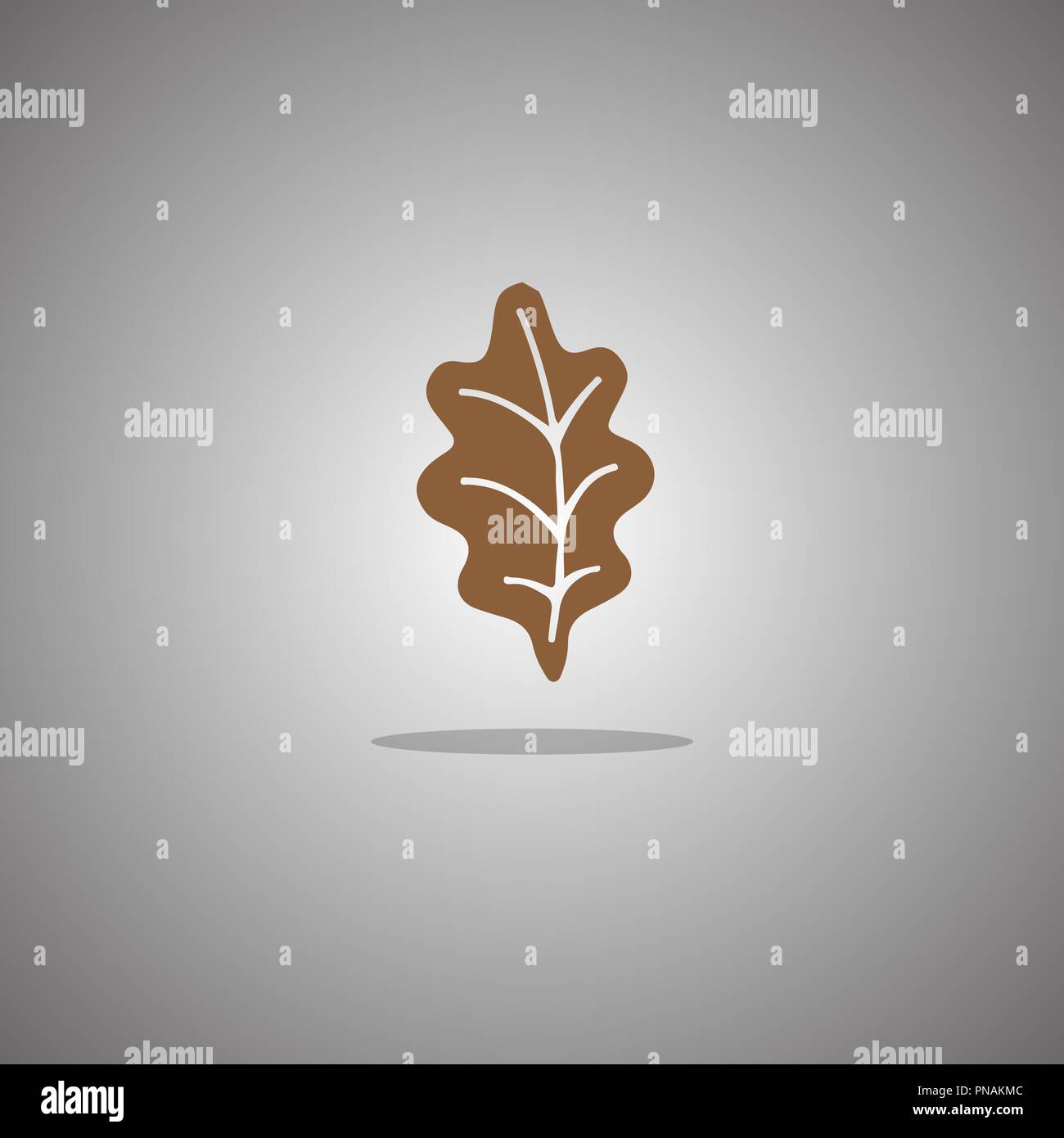 Oak leaf brown. Vector illustration. Gray background with gradient. Stock Vector