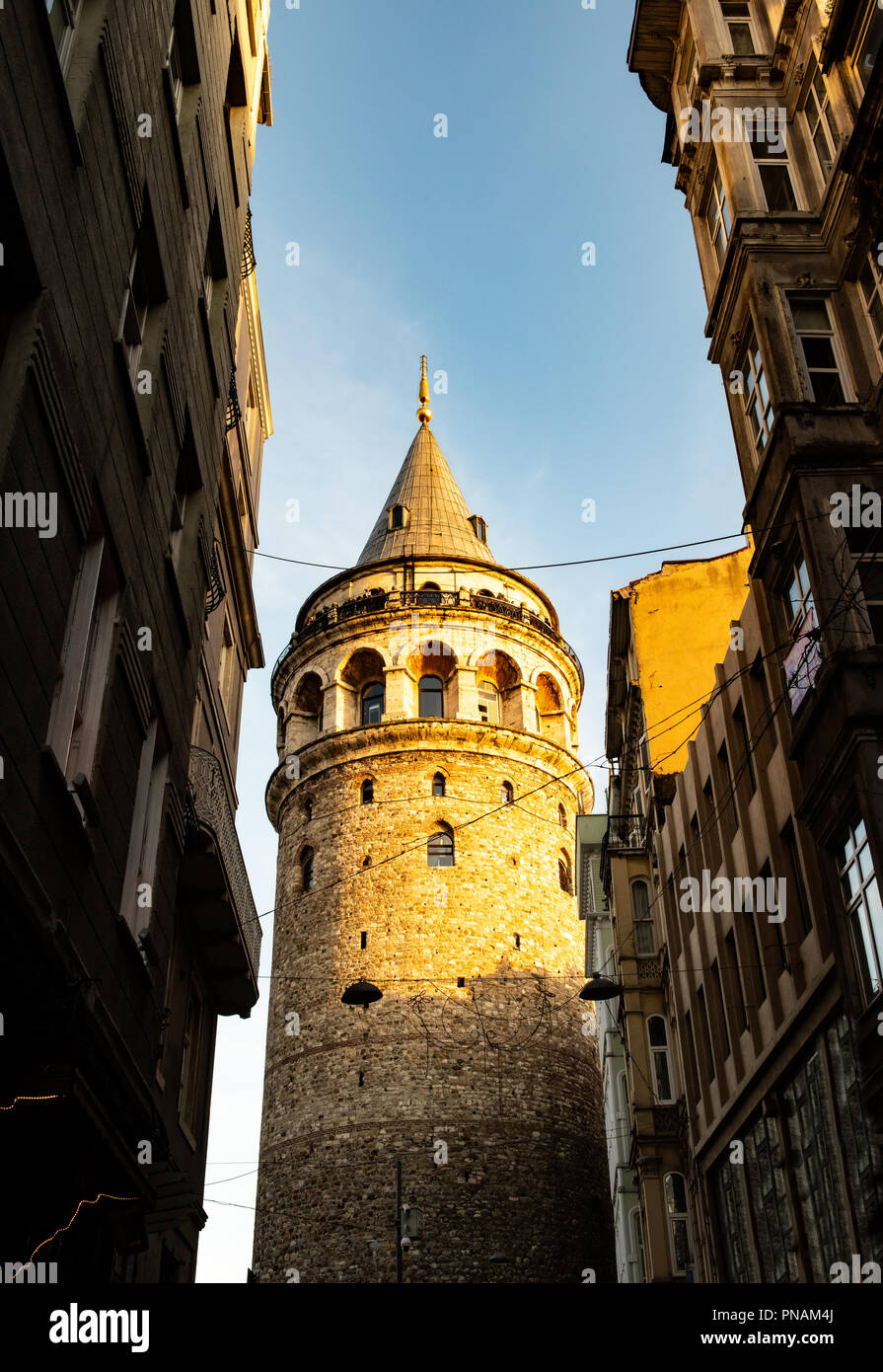 Galata Tower in Old Town of Istanbul, Turkey Stock Photo