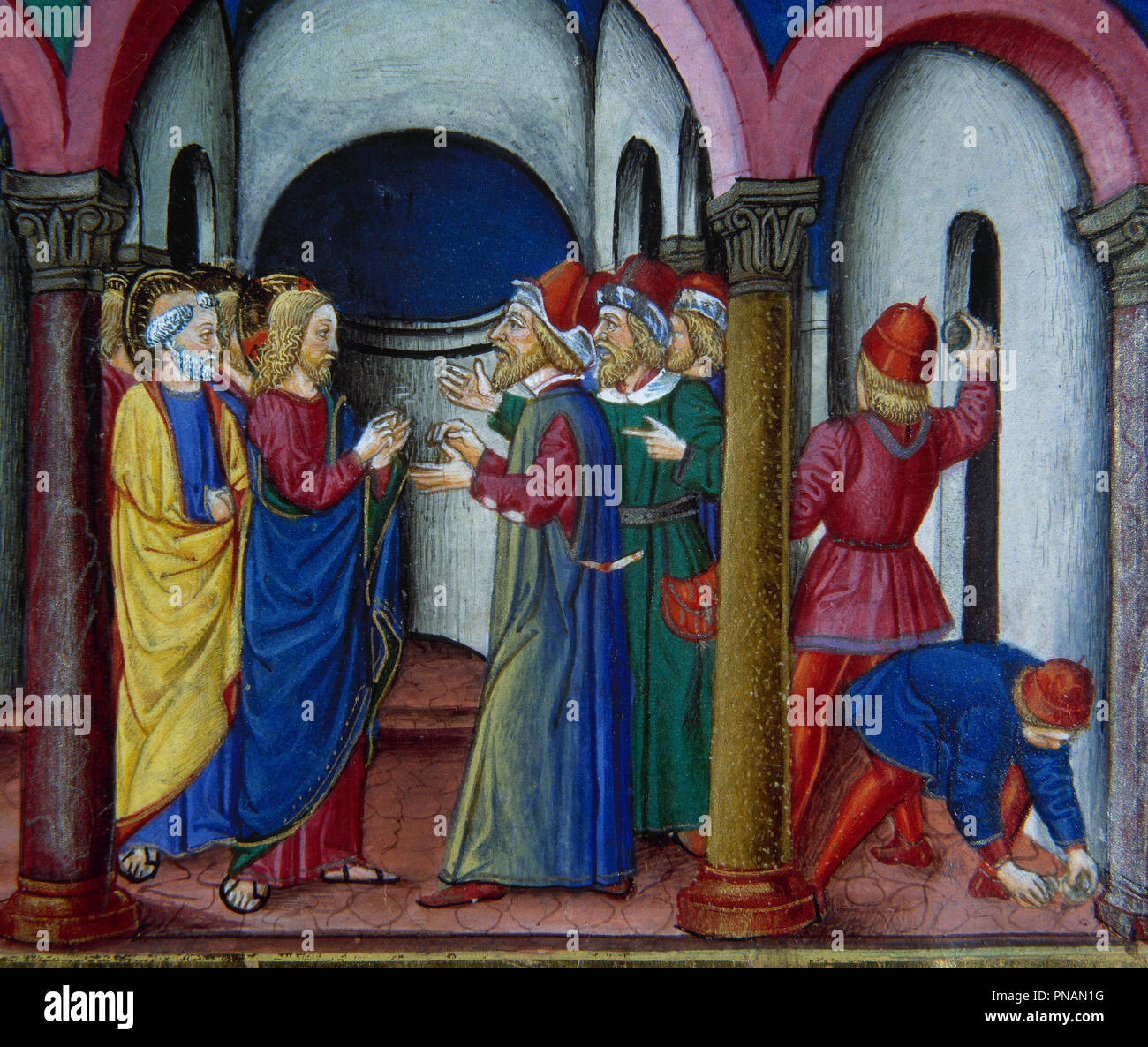 Cristoforo de Predis (1440-1486). Italian miniaturist. The Jews about to stone Jesus. Miniature. Codex of Predis, 1476. Royal Library. Turin, Italy.