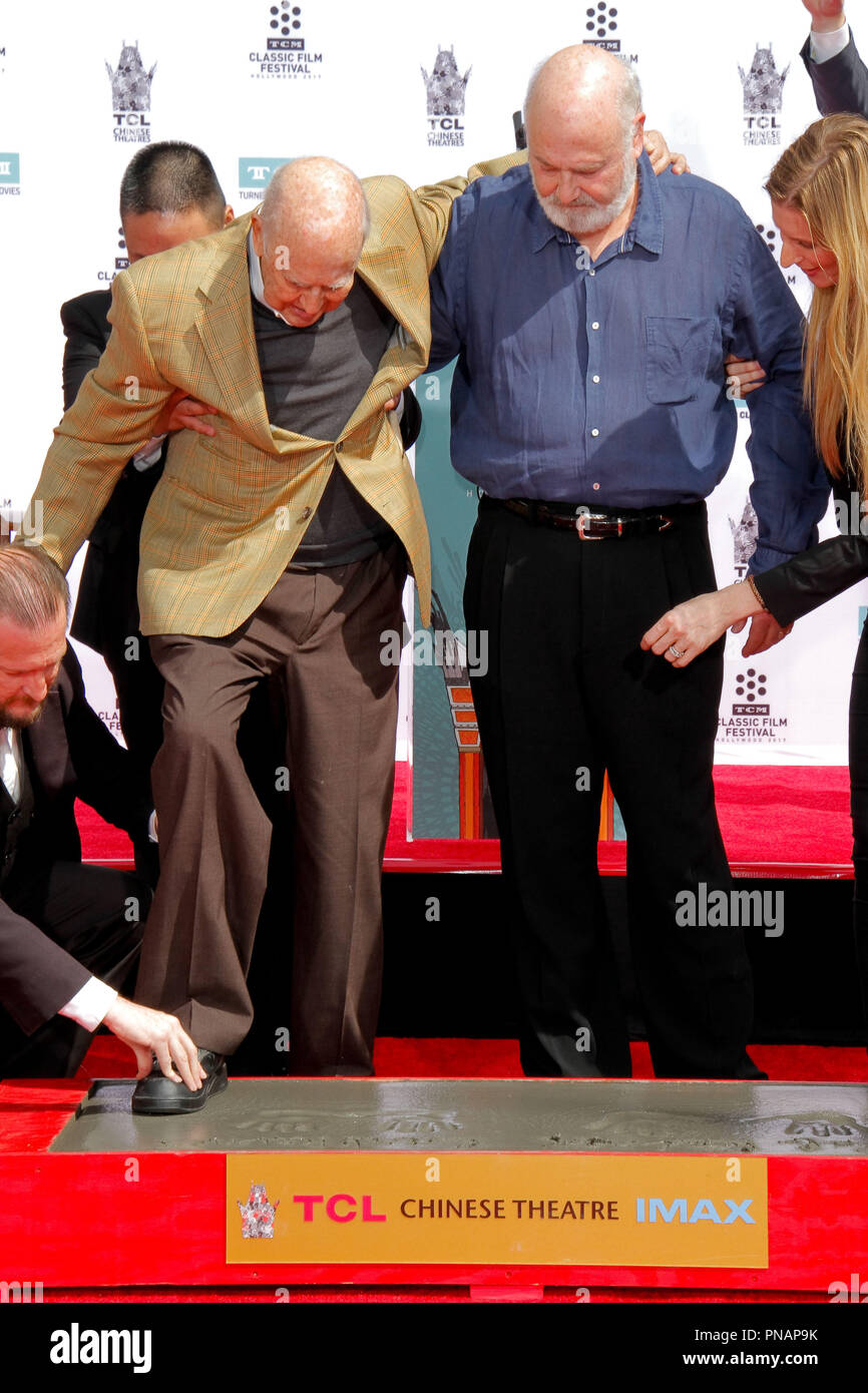 Carl Reiner, Rob Reiner at the Hand and Footprint Ceremony honoring father and son held at the TCL Chinese Theatre in Hollywood, CA, during the TCM Classic Film Festival 2017 on April 7, 2017. Photo by Joe Martinez / PictureLux Stock Photo