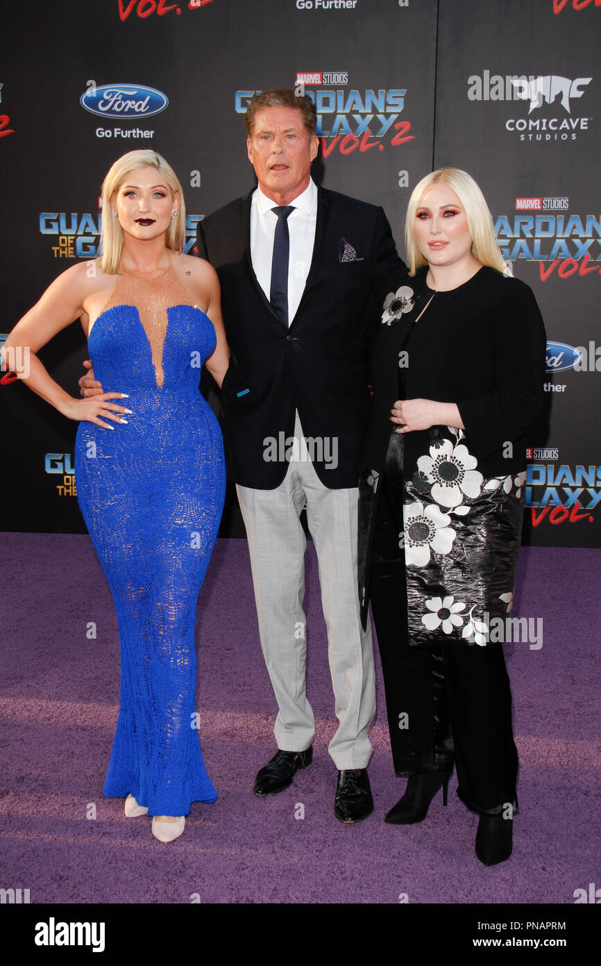Taylor Ann Hasselhoff, David Hasselhoff, Hayley Hasselhoff at the World Premiere of Marvel Studios' 'Guardians of the Galaxy Vol. 2' held at the Dolby Theatre in Hollywood, CA, April 19, 2017. Photo by Joseph Martinez / PictureLux Stock Photo
