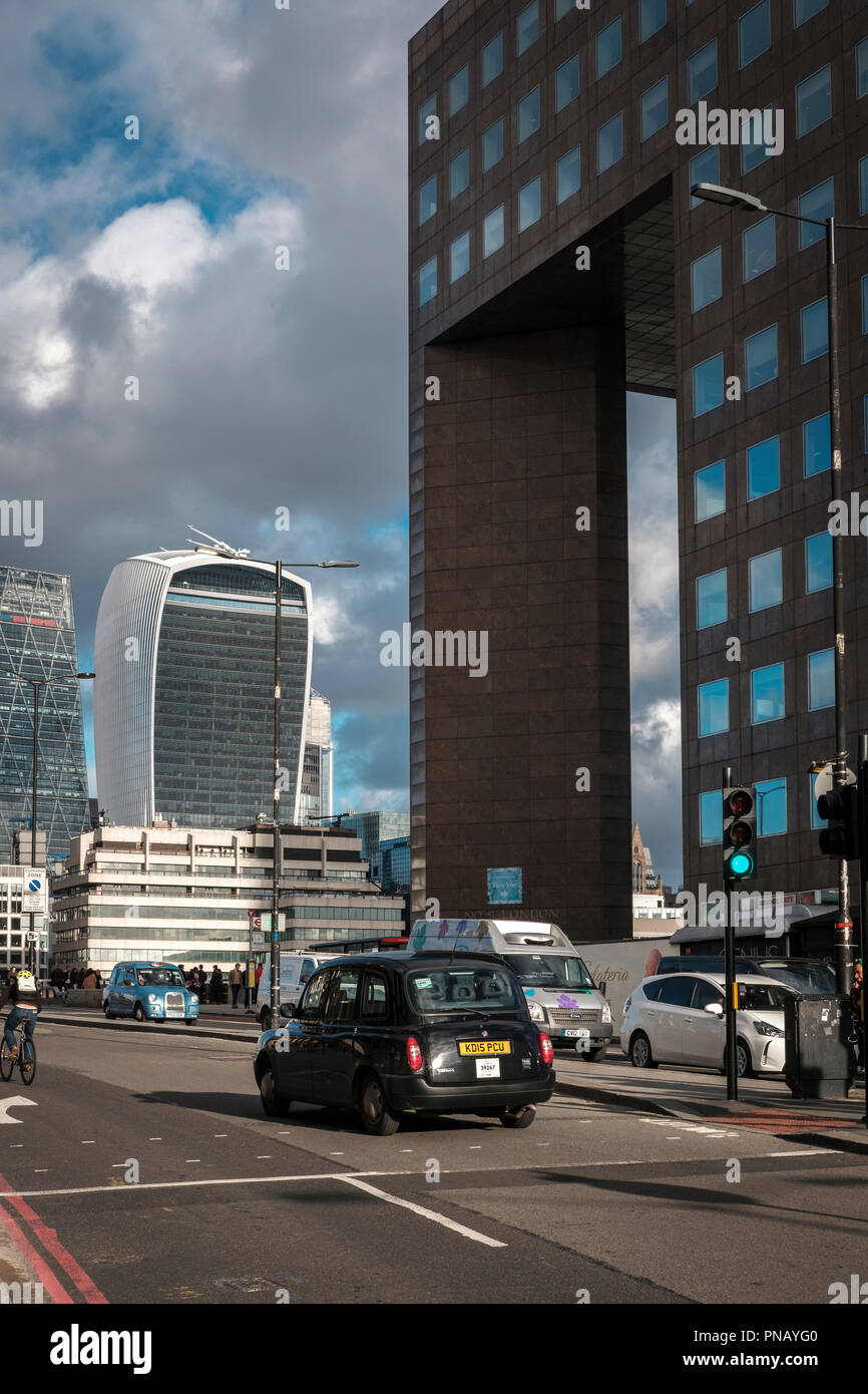 UK,London,Daytime traffic on London Bridge. Stock Photo