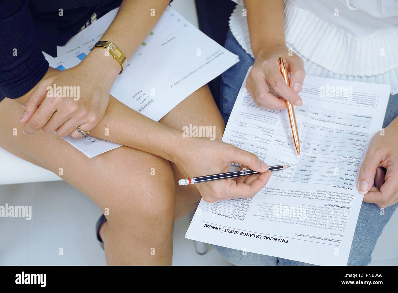 Human resource staff is talking with a new employee. Stock Photo