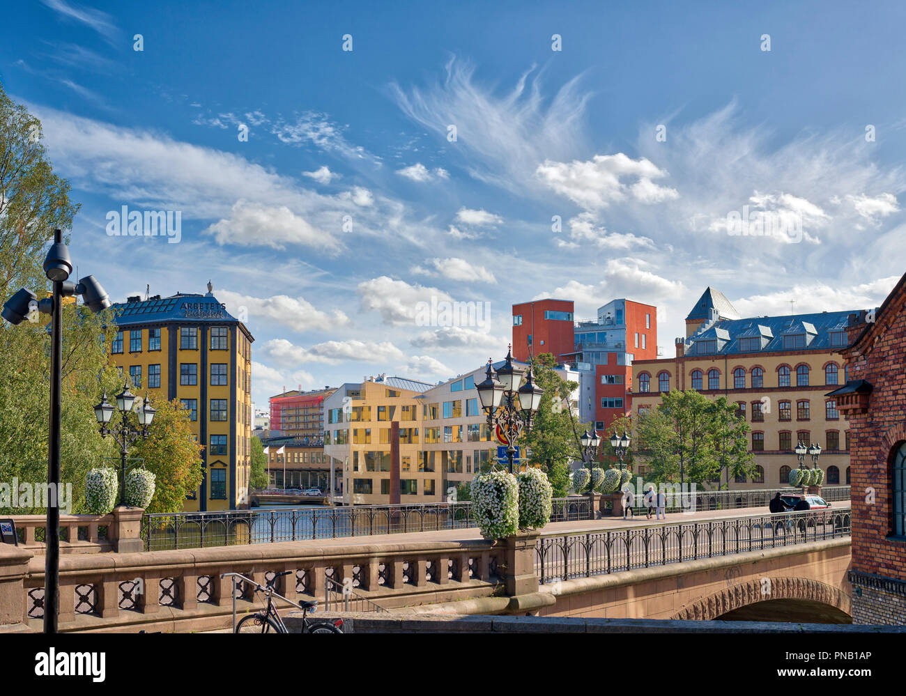 View of Norrkoping with Arbetets museum and city buildings Stock Photo