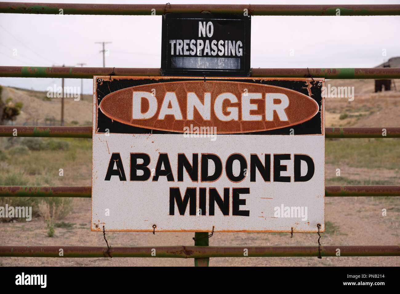 Danger Mine Abandoned old sign Stock Photo