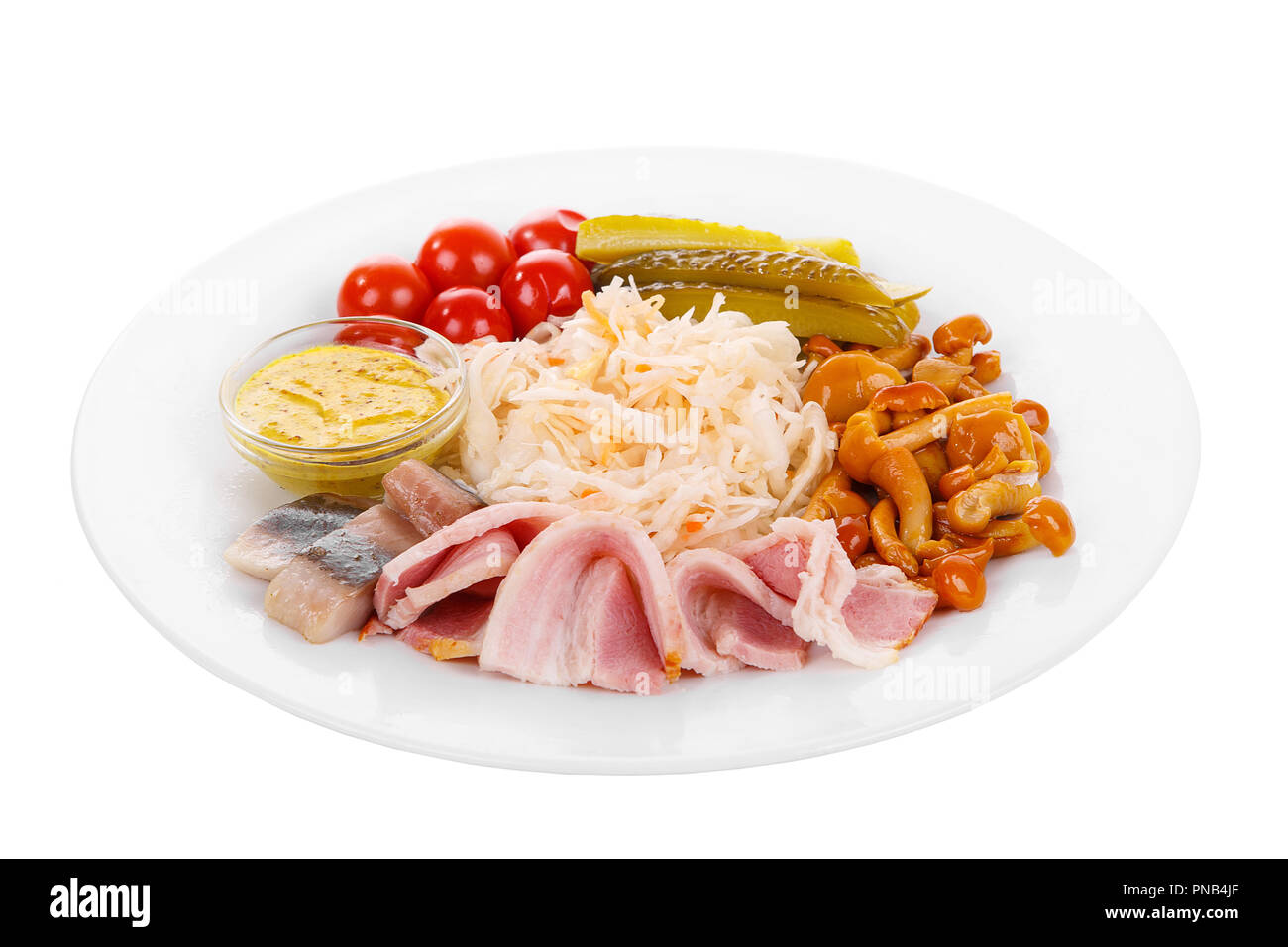 Cold appetizer before alcohol, food sauerkraut, pickled cucumbers