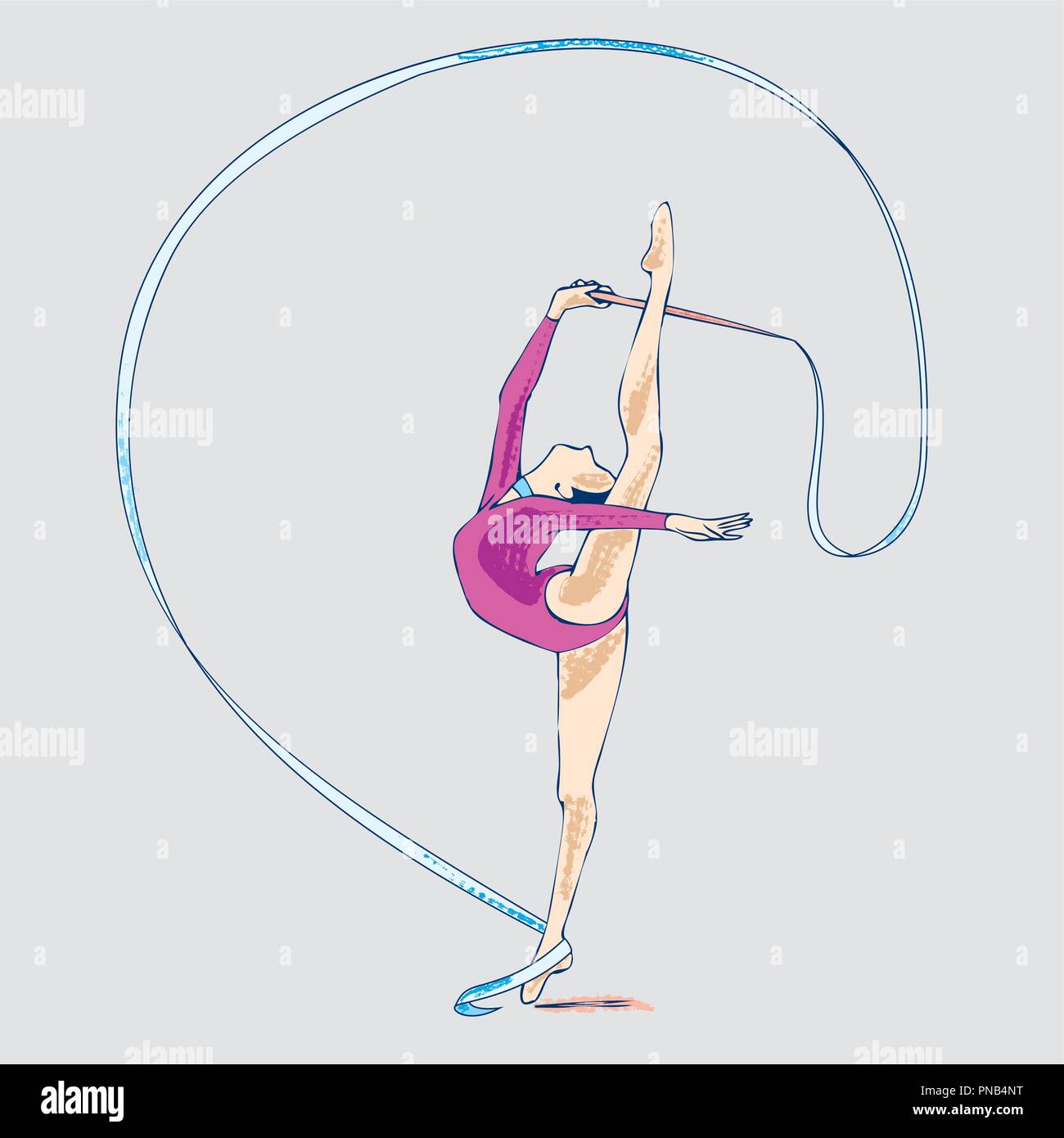 Gymnastics athlete with ribbon, hand drawing Stock Vector Image & Art