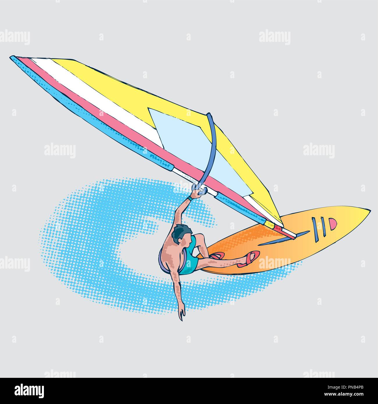 Windsurf athlete on a wave, hand drawing Stock Vector