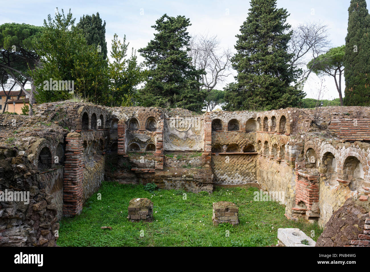 Rome. Italy. Ostia Antica. A columbarium with niches for urns, Necropolis of Porta Romana, Via delle Tombe. Regio V Stock Photo